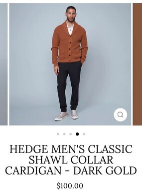 Hedge Men's Shawl Collar Cardigan - Dark Gold/Brown